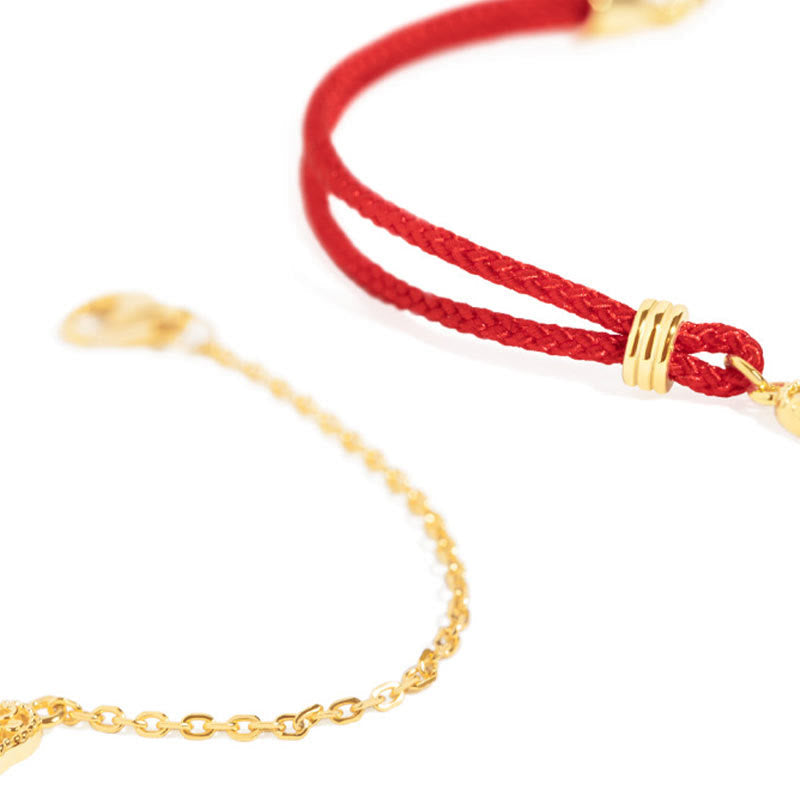 Handmade Red String Bracelet with Gold Longevity Lock and Red Agate