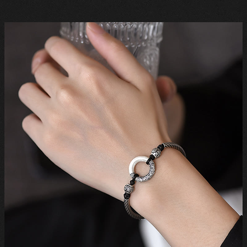 999 Sterling Silver Fu Character Peace Buckle Copper Coin Auspicious Clouds Fortune Bracelet
