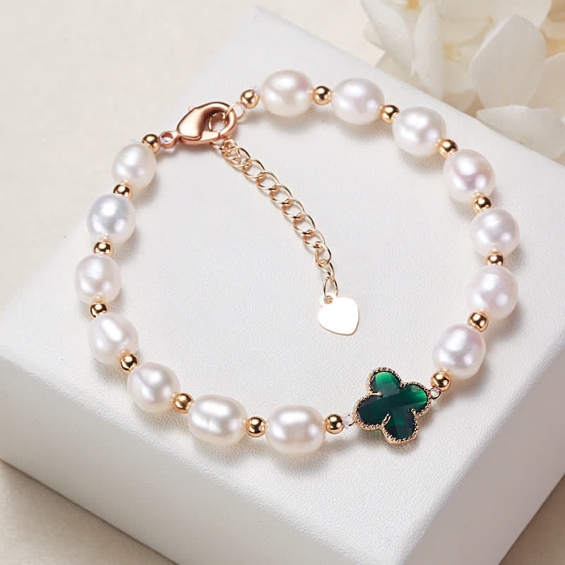 Elegant Pearl Chain Bracelet with Minimalist Four Leaf Clover Charm