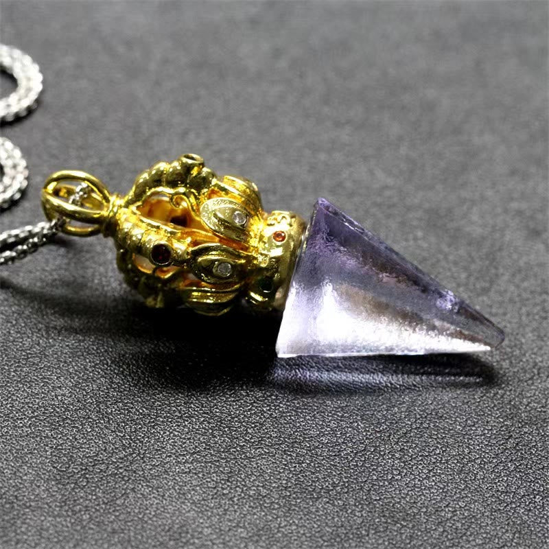 Tibetan Dorje Vajra 4 Prong Lotus Liuli Crystal Strength Necklace Pendant