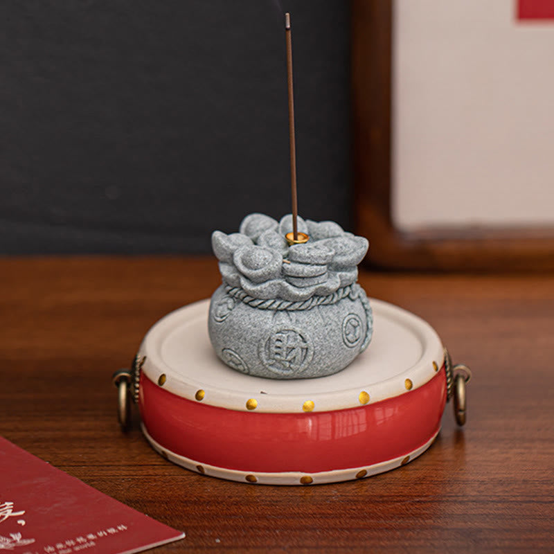 Goldstone Sycee Ingot Incense Burner with Fu Symbol Desk Meditation Tool