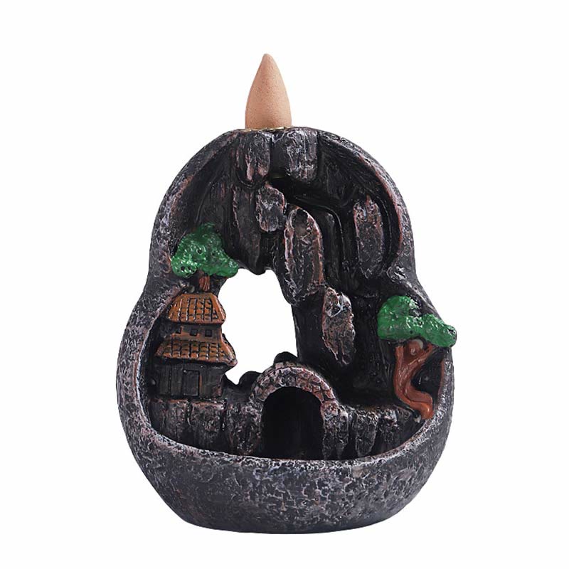 Zeniora Mountain Bridges Resin Backflow Incense Burner for Meditation