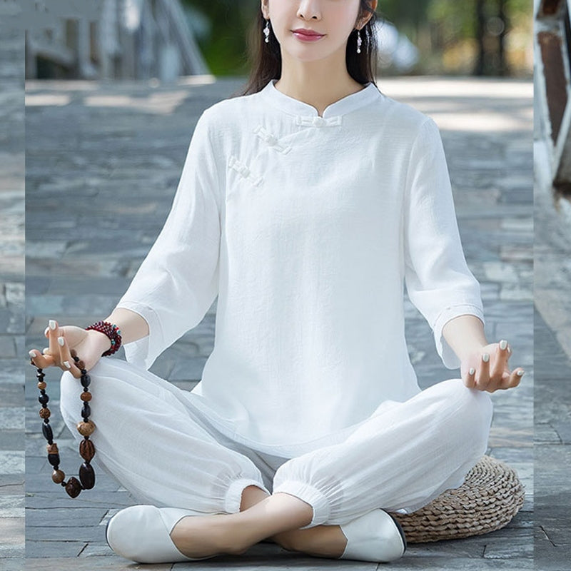 Handcrafted Cotton Linen Relaxed Meditation Tai Chi Two-Piece Set