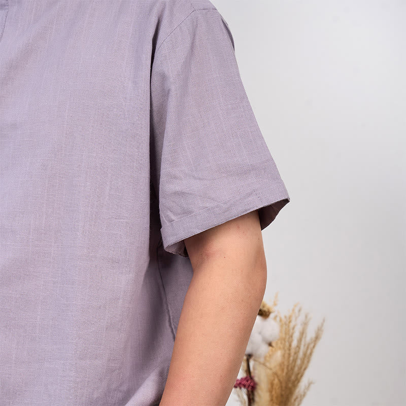 Cotton Linen Stand Collar Short Sleeve Meditation Shirt