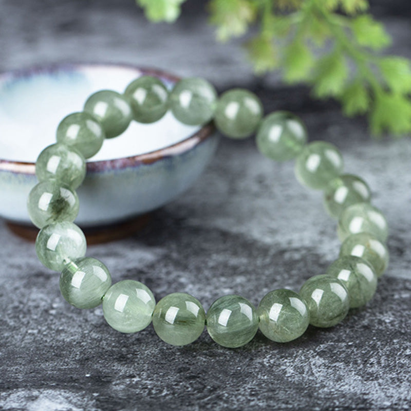 Handmade Natural Green Quartz Beaded Unisex Elastic Bracelet