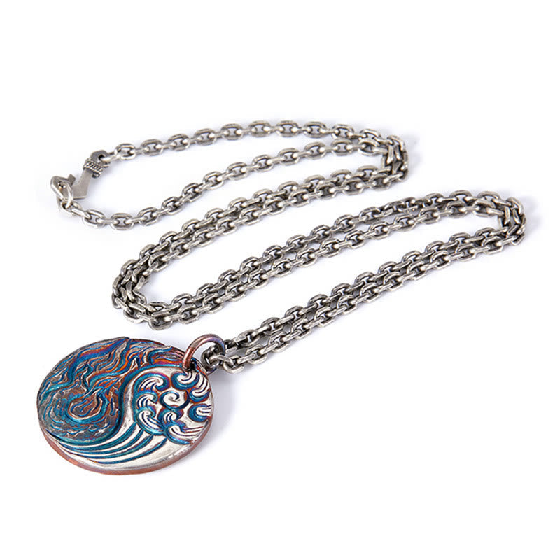 990 Sterling Silver Yin Yang Water and Fire Balance Necklace Pendant