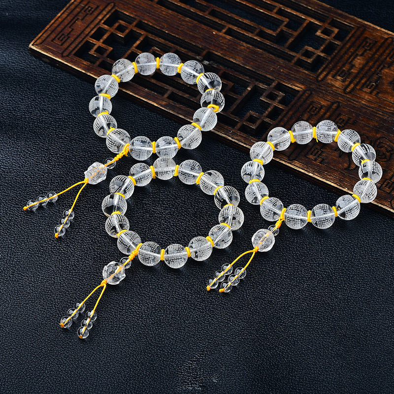 Tibet White Crystal Half Demon Half Buddha Heart Sutra Lotus Healing Bracelet