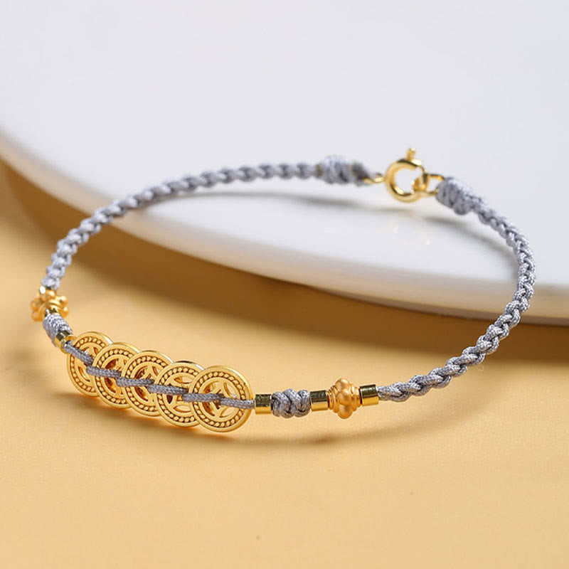 Handcrafted Blue Braided Rope Bracelet with Pearl, Copper Coin & Tree of Life