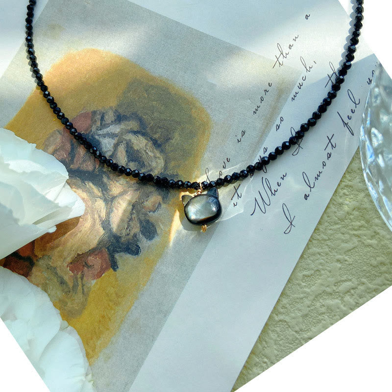 Black Spinel Cute Cat Motivate Choker Necklace