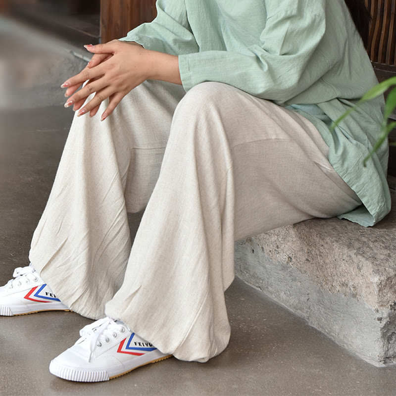 Tactile Breathable Linen Harem Pants for Mindful Meditation and Yoga