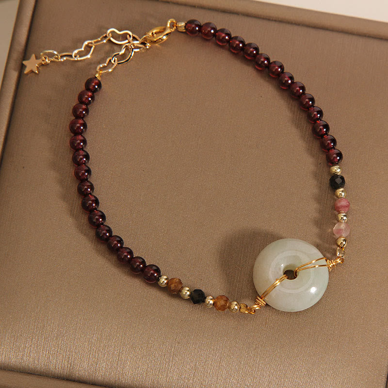 Garnet Jade Bead Peace Buckle Protection Bracelet
