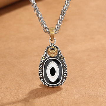 Tibet Dzi Bead Garuda Pattern Copper Metal Wealth Necklace Pendant