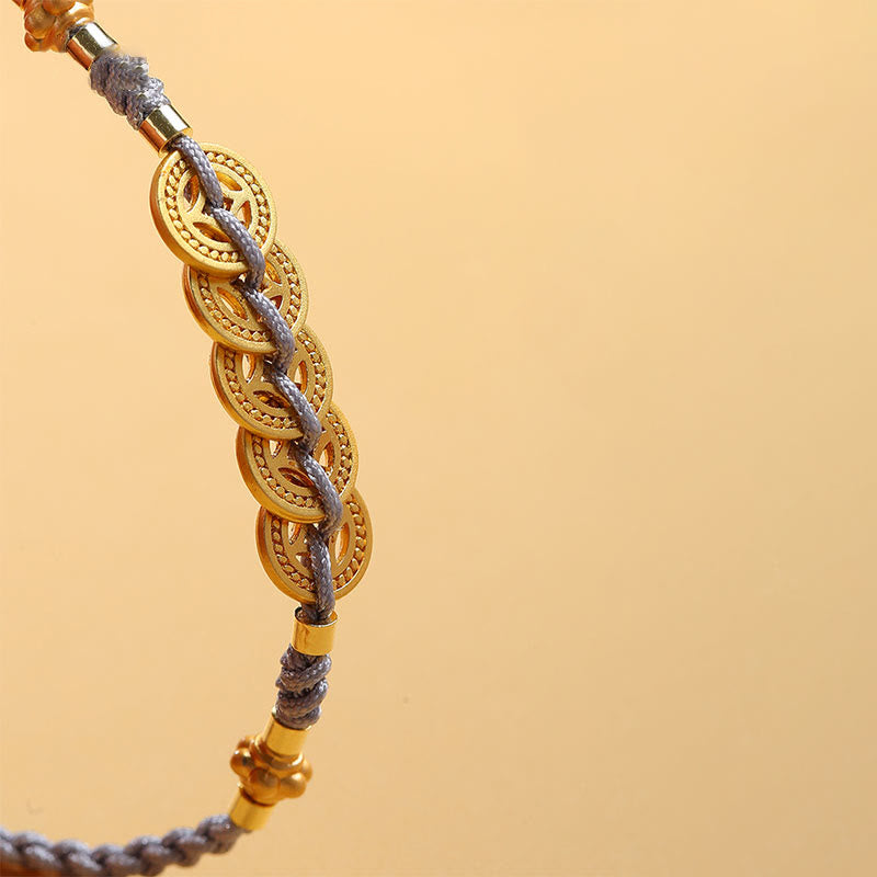 Handcrafted Blue Braided Rope Bracelet with Pearl, Copper Coin & Tree of Life