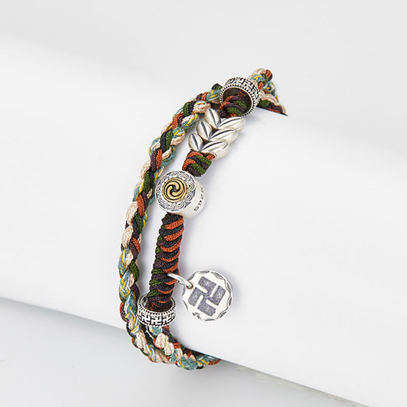 925 Sterling Silver Swastika Wheat Pattern Handmade Luck Bracelet