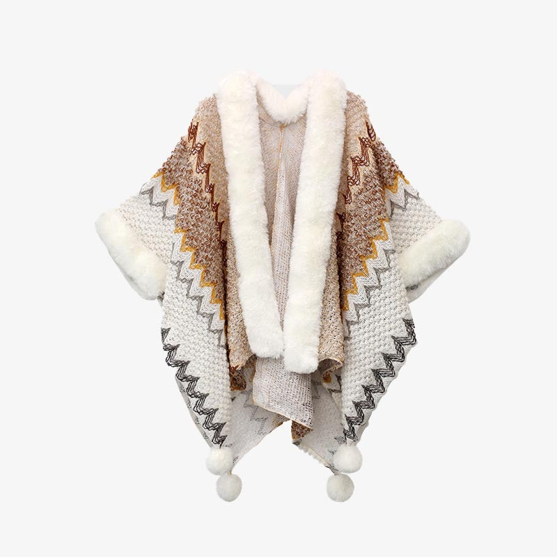 Tibetan Multicolored Wavy Lines Knitted Striped Shawl Coat Winter Cozy Travel Scarf Wrap