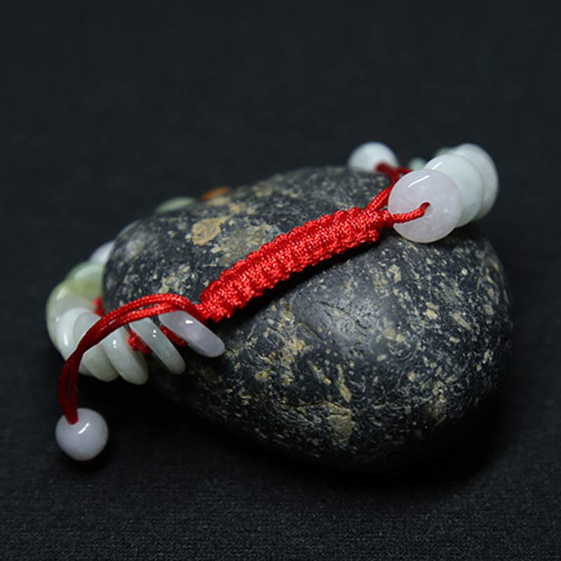 Handmade Round Jade Red String Braided Adjustable Bracelet