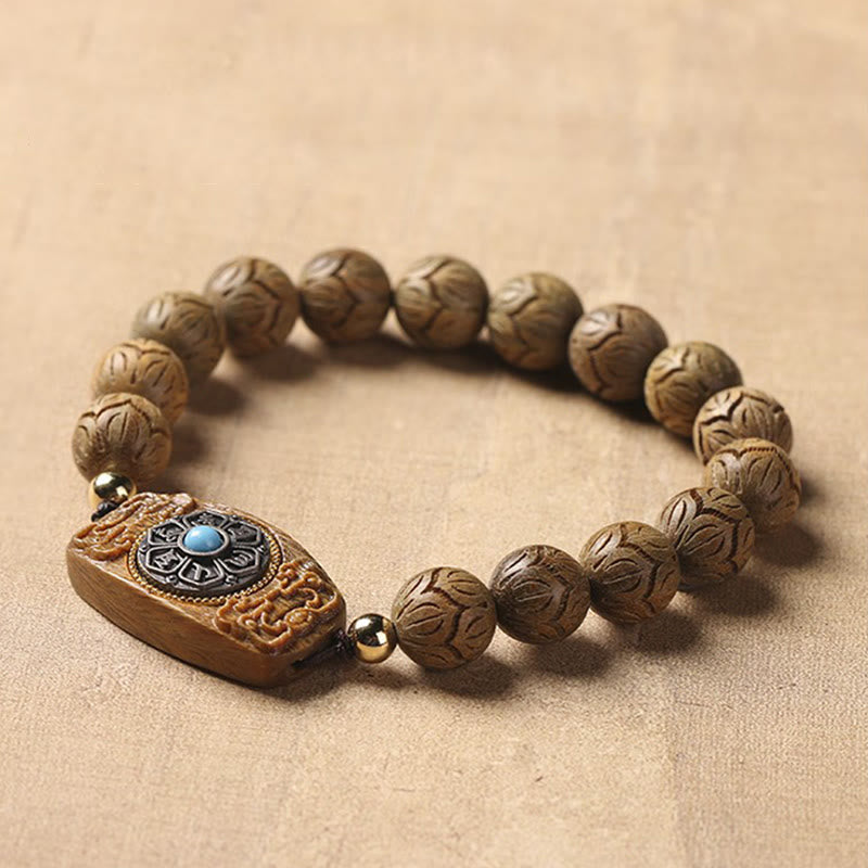 Om Mani Padme Hum Natural Wood Soothing Beaded Bracelet