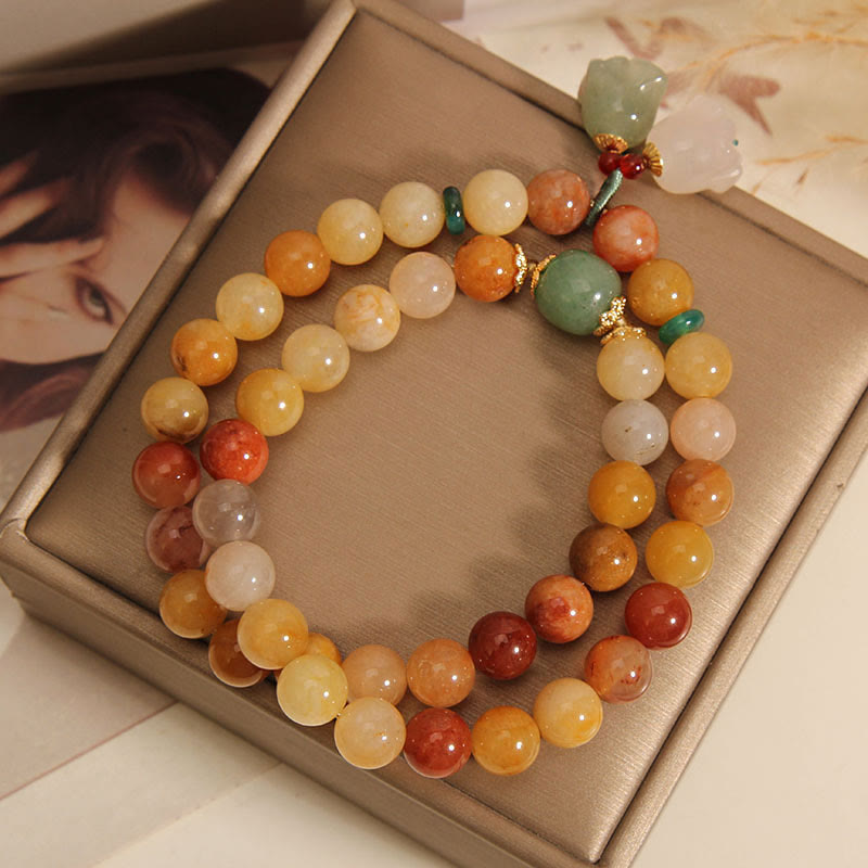 Tibet Natural Golden Silk Jade Double Layer Bell Orchid Luck Bracelet