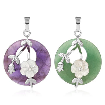 Various Crystal Amethyst Green Aventurine Flower Healing Necklace Pendant