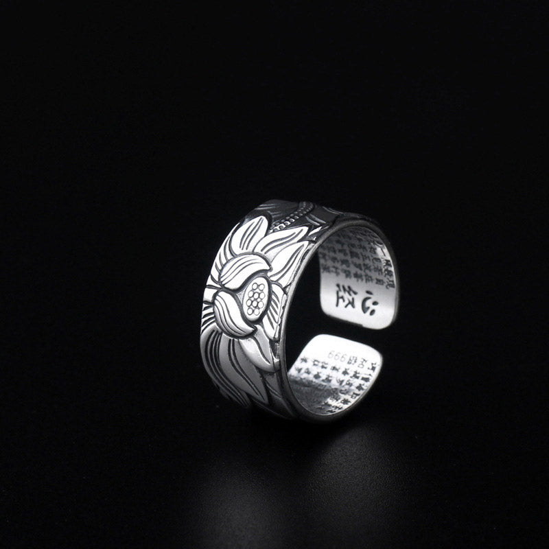 Tibetan Lotus White Copper Enlightenment Ring