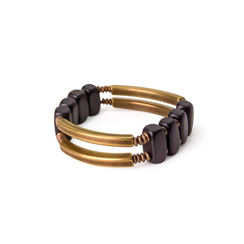 Tibetan Ebony Wood Brass Copper Balance Double Layer Bracelet