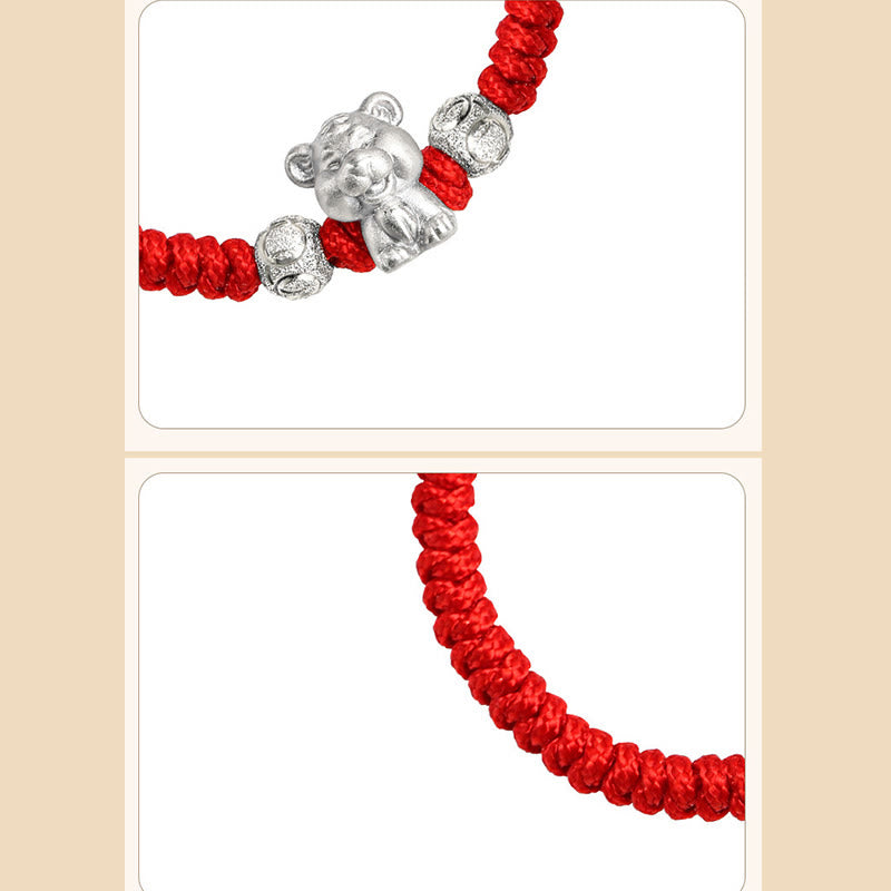 Handcrafted 999 Sterling Silver Chinese Zodiac Vajra Knot Red String Kids Bracelet