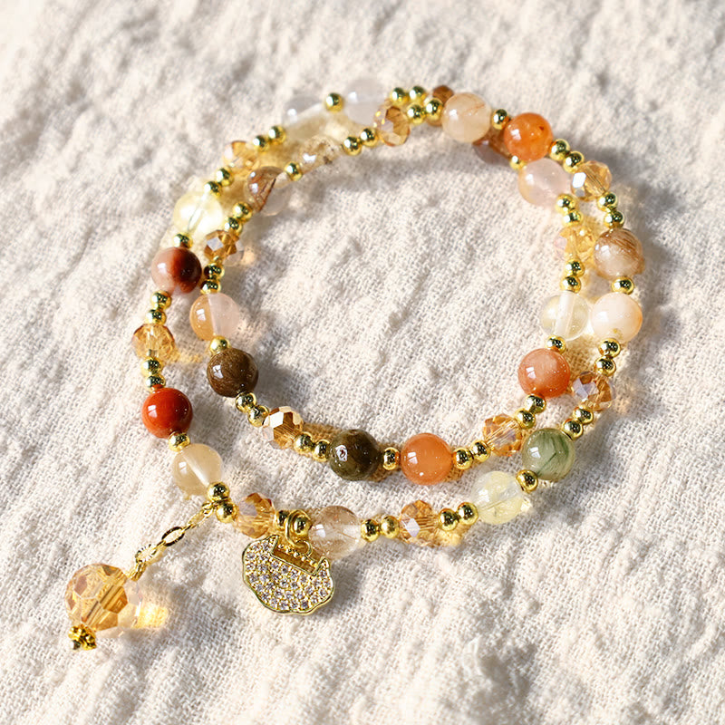 Multi-Tonal Rutilated Quartz Double Wrap Beaded Bracelet