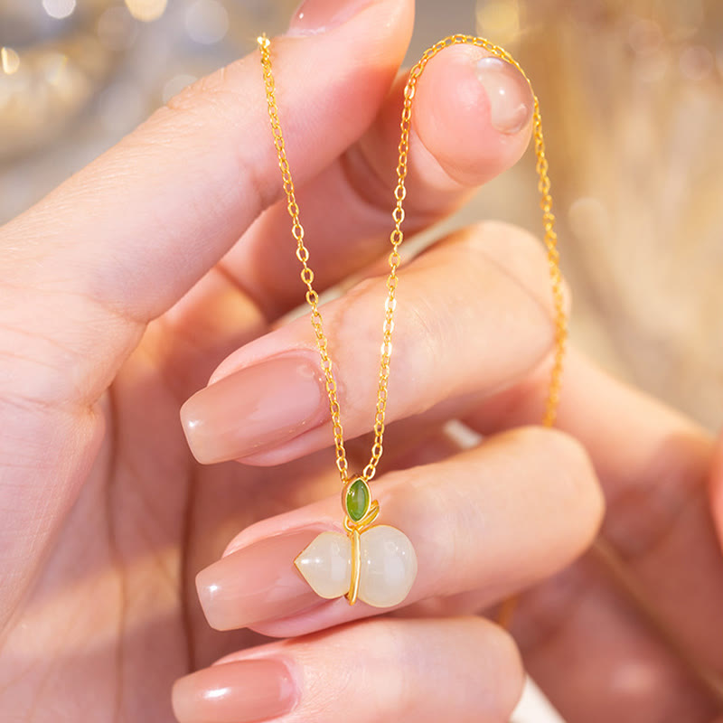 925 Sterling Silver Hetian Jade Gourd Abundance Necklace Pendant