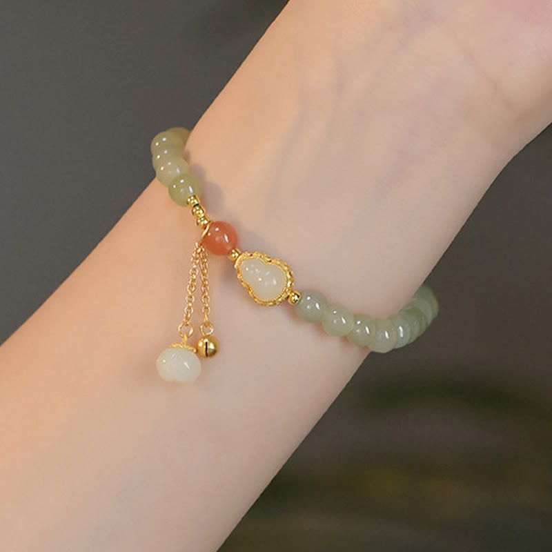 925 Sterling Silver Hetian Jade Lotus Gourd Bracelet