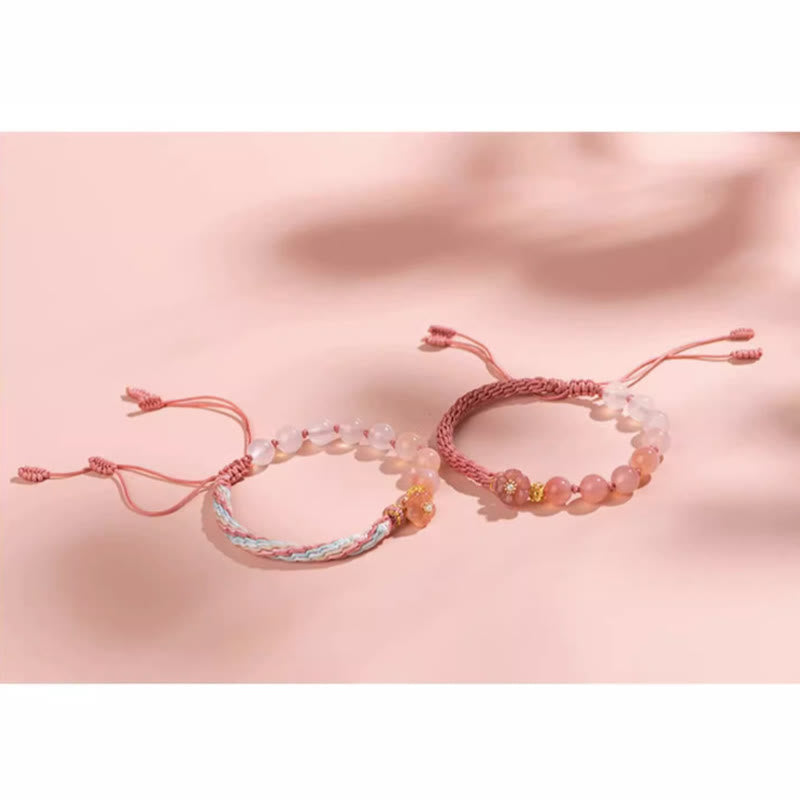 Natural Gradient Agate Reincarnation Knot Peach Blossom Wealth Luck Handmade String Bracelet