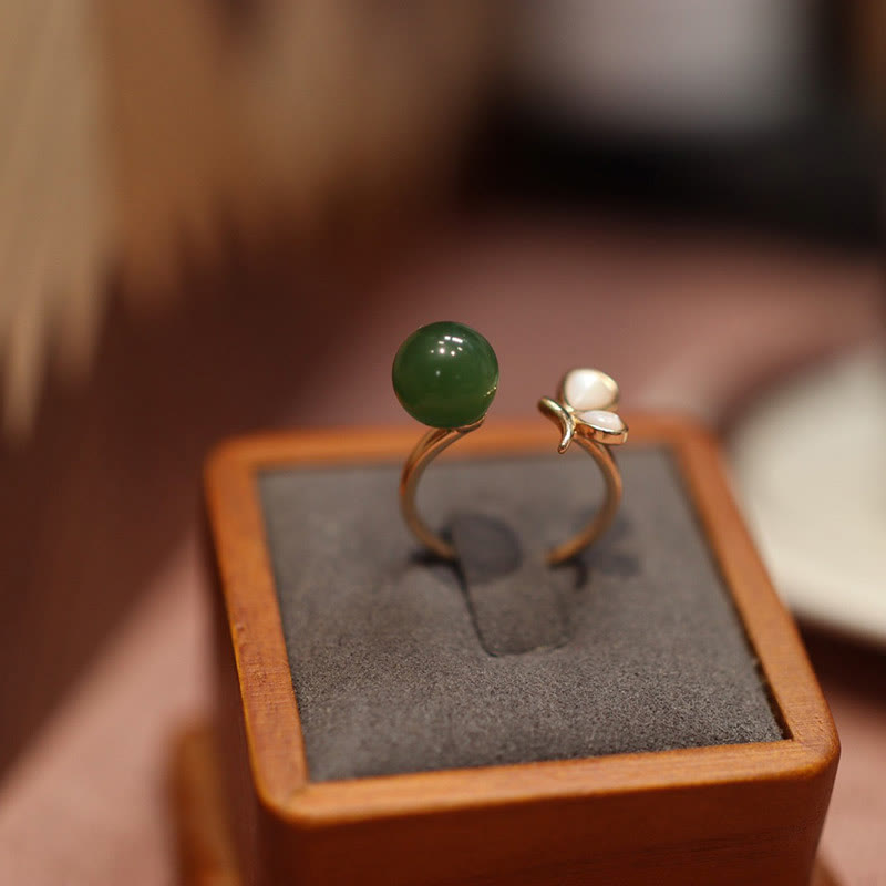 Natural Butterfly Tridacna Stone Cyan Jade Copper Plated Gold Calm Necklace Pendant Ring Earrings Set