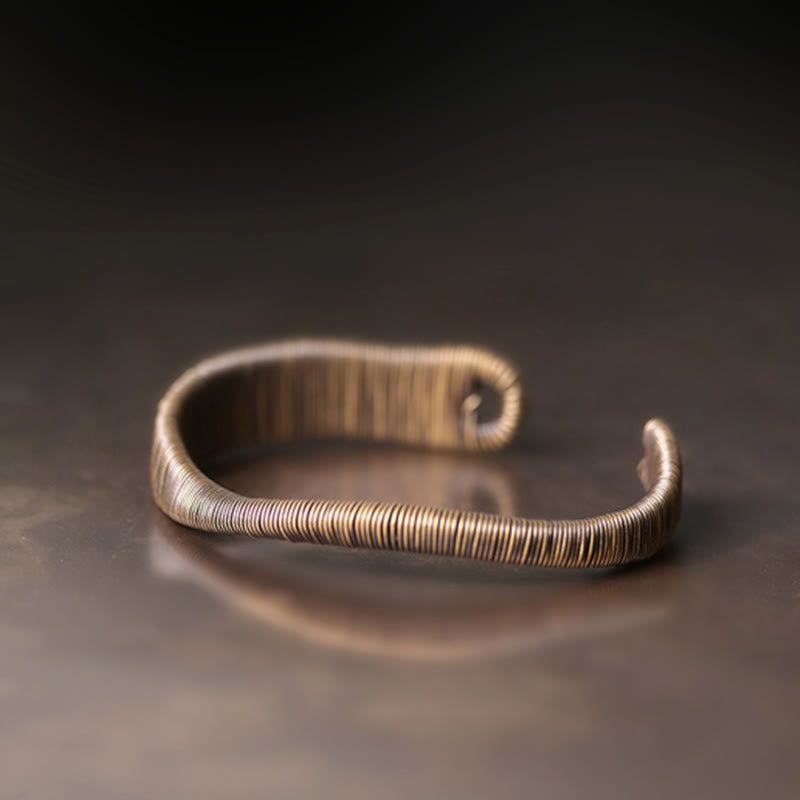 Simple Design Wrapped Brass Copper Luck Wealth Adjustable Cuff Bracelet