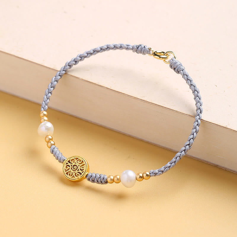 Handcrafted Blue Braided Rope Bracelet with Pearl, Copper Coin & Tree of Life