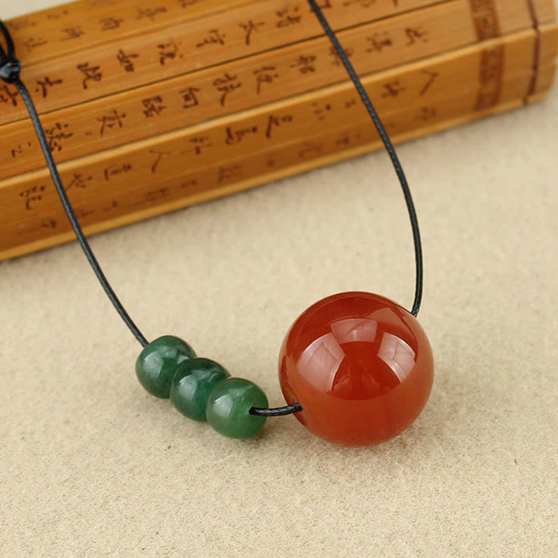 Red Agate Green Aventurine Green Bodhi Seed Bead Calm Leather Rope Necklace Pendant