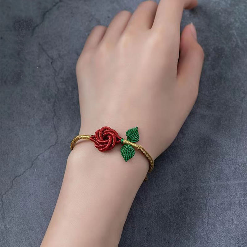 Rose Flower Rope Eight Thread Peace Knot Luck Handmade Bracelet