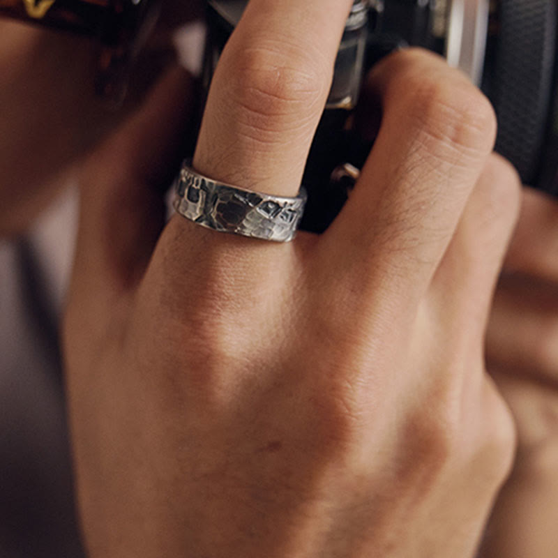 Handmade 999 Fine Silver Skeleton Pattern Blessing Ring