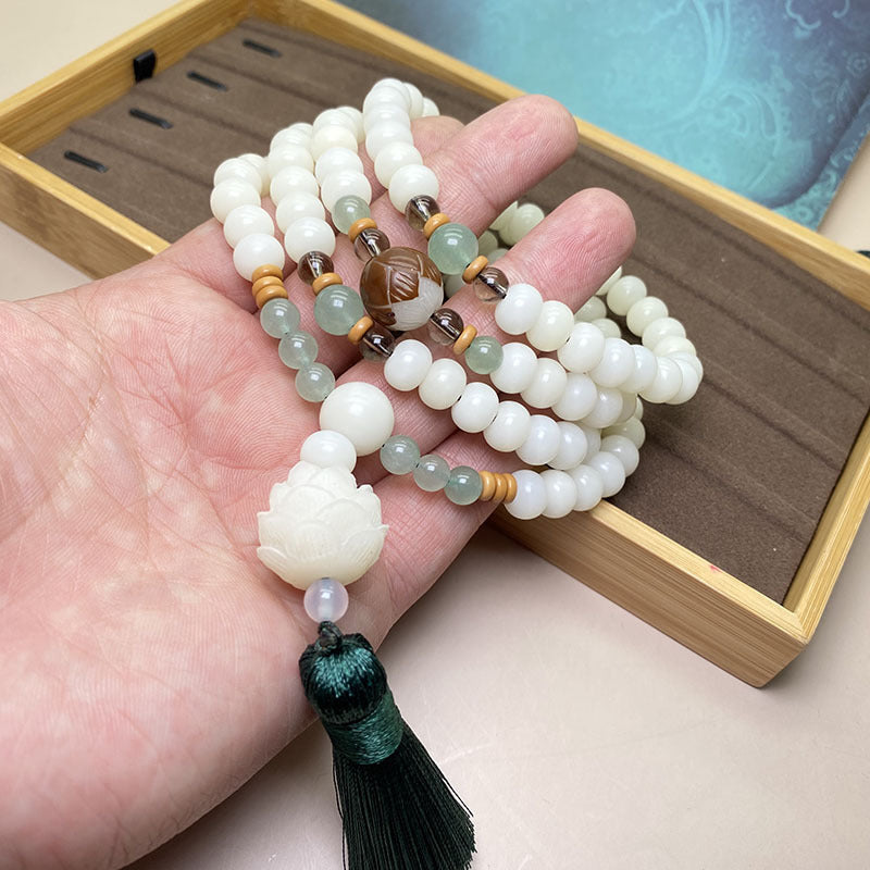 White Bodhi Seed Mala 108 Beads Protection Bracelet
