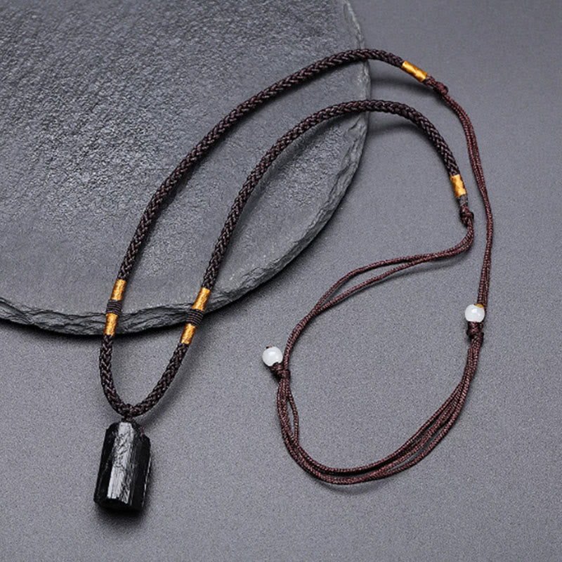 Natural Black Tourmaline Positive Rope Necklace Pendant