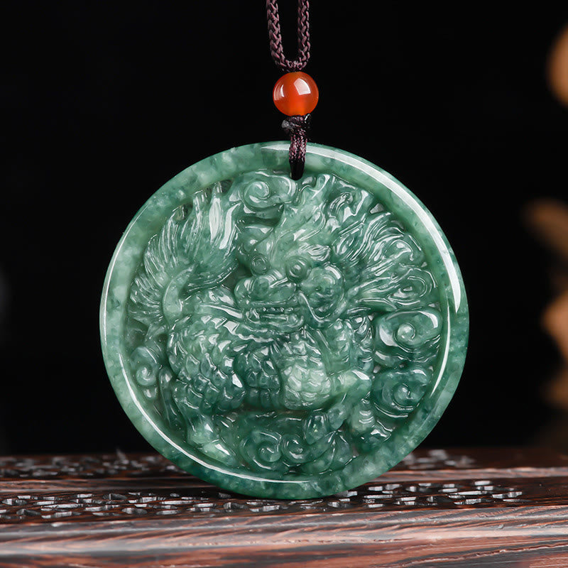 Natural Jade Kirin Abundance String Necklace Pendant