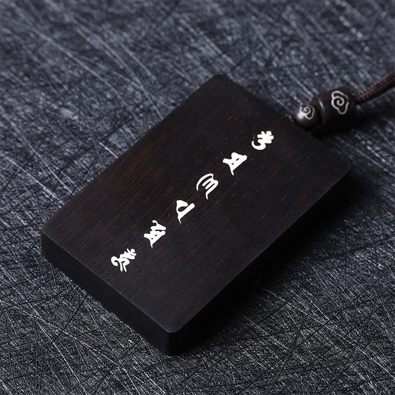 999 Sterling Silver Small Leaf Red Sandalwood Ebony Wood Om Mani Padme Hum Inlaid Protection Necklace Pendant