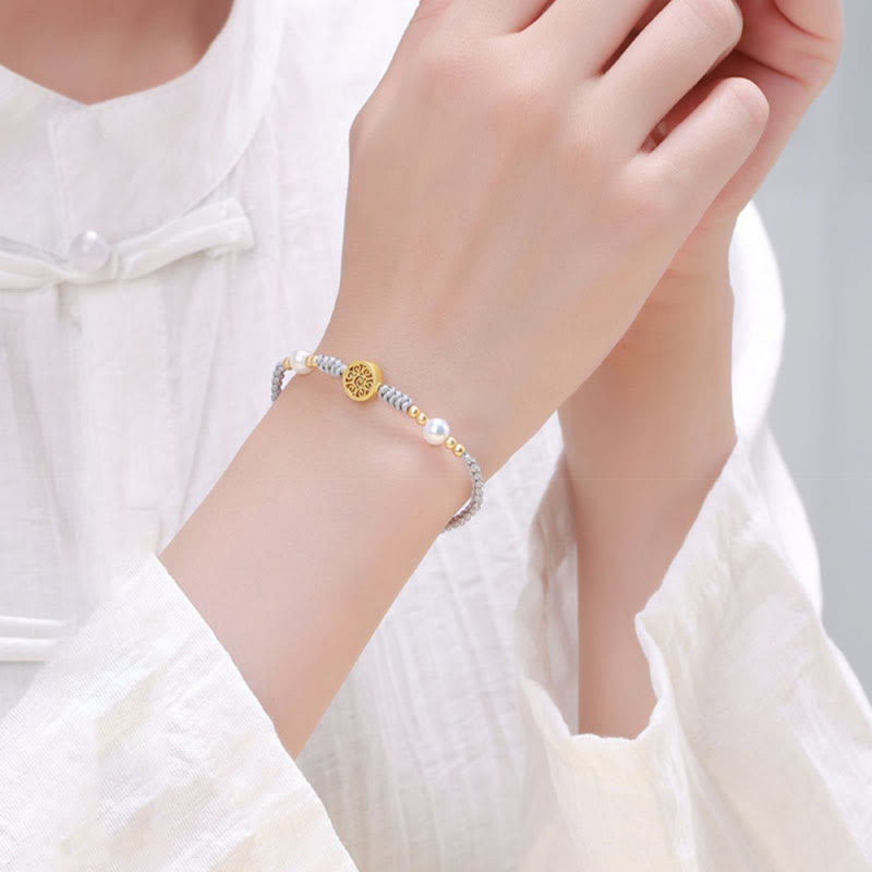 Handcrafted Blue Braided Rope Bracelet with Pearl, Copper Coin & Tree of Life