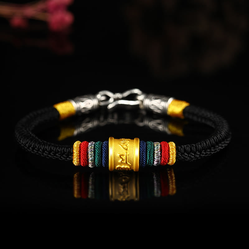 Tibet 999 Gold Om Mani Padme Hum Handmade Eight Thread Peace Knot Luck Bracelet