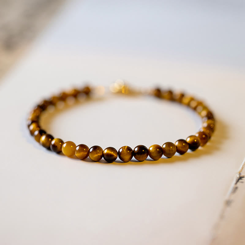 14K Gold Plated Natural Tiger Eye Stone Courage Protection Bracelet