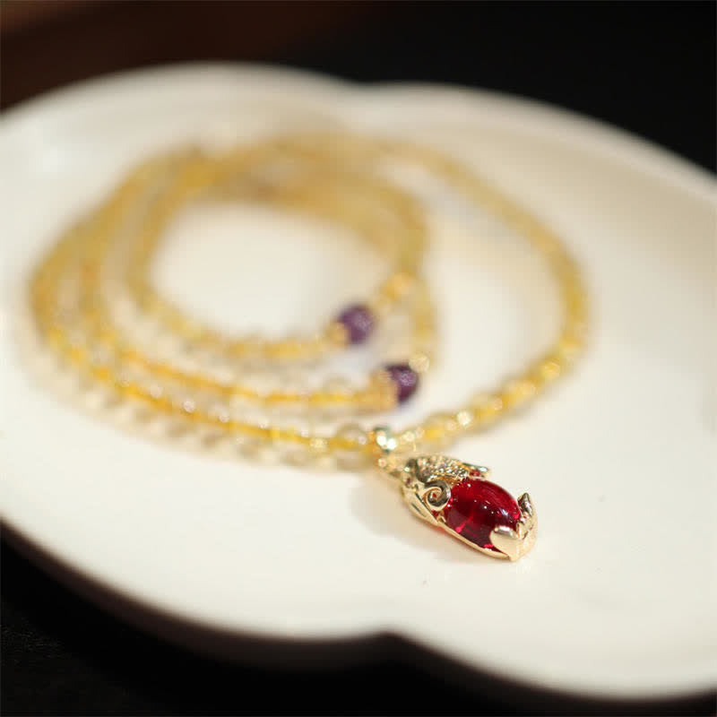 Citrine Amethyst Garnet Pixiu Beaded Energy Bracelet