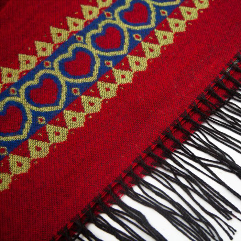 Tibetan Shawl Red Love Heart Tassel Hooded Cloak Winter Cozy Travel Scarf Wrap