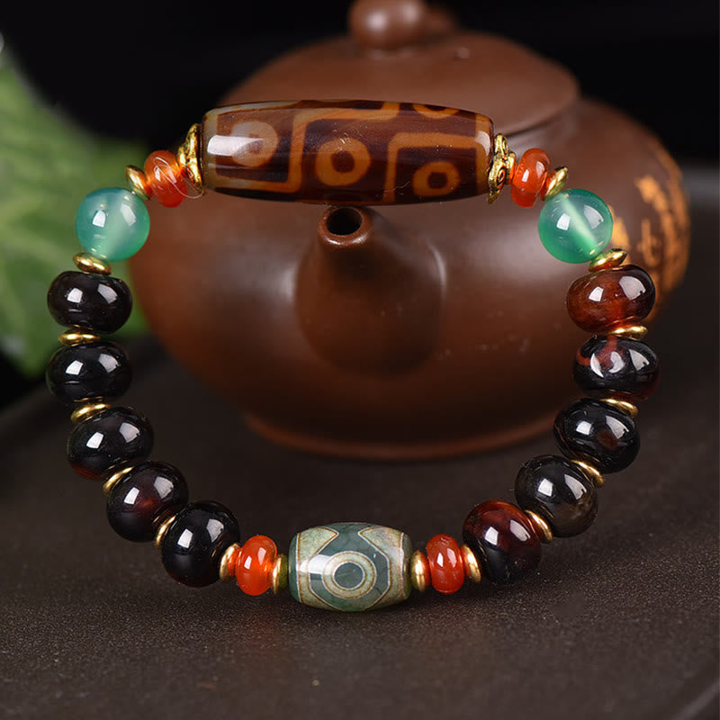 Tibetan Natural Nine-Eye and Three-Eyed Dzi Bead Handmade Cord Bracelet