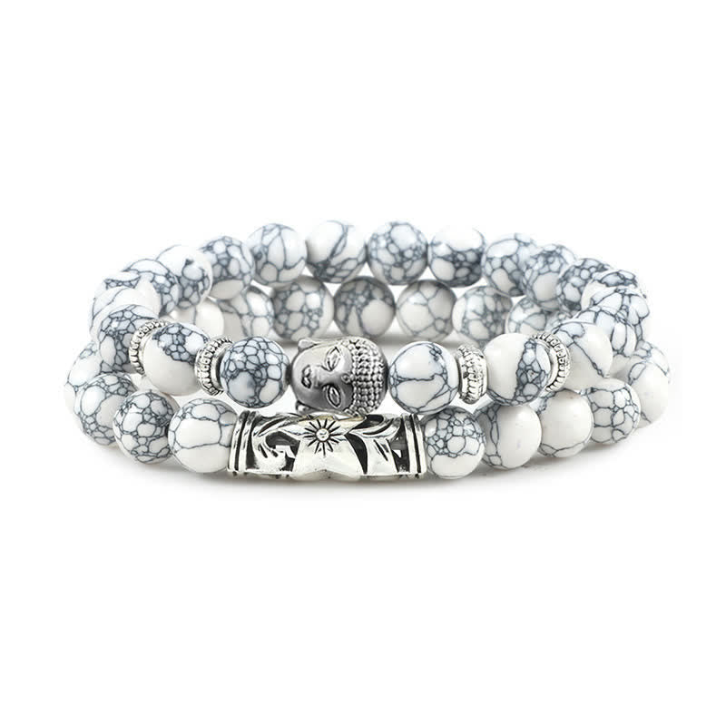 2Pcs Natural Crystal Agate Buddha Protection Bracelet