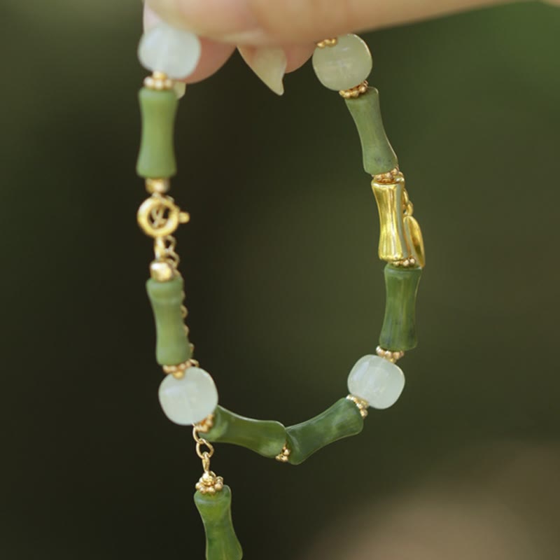 Green Bamboo Jade Lily of the Valley Wealth Bracelet