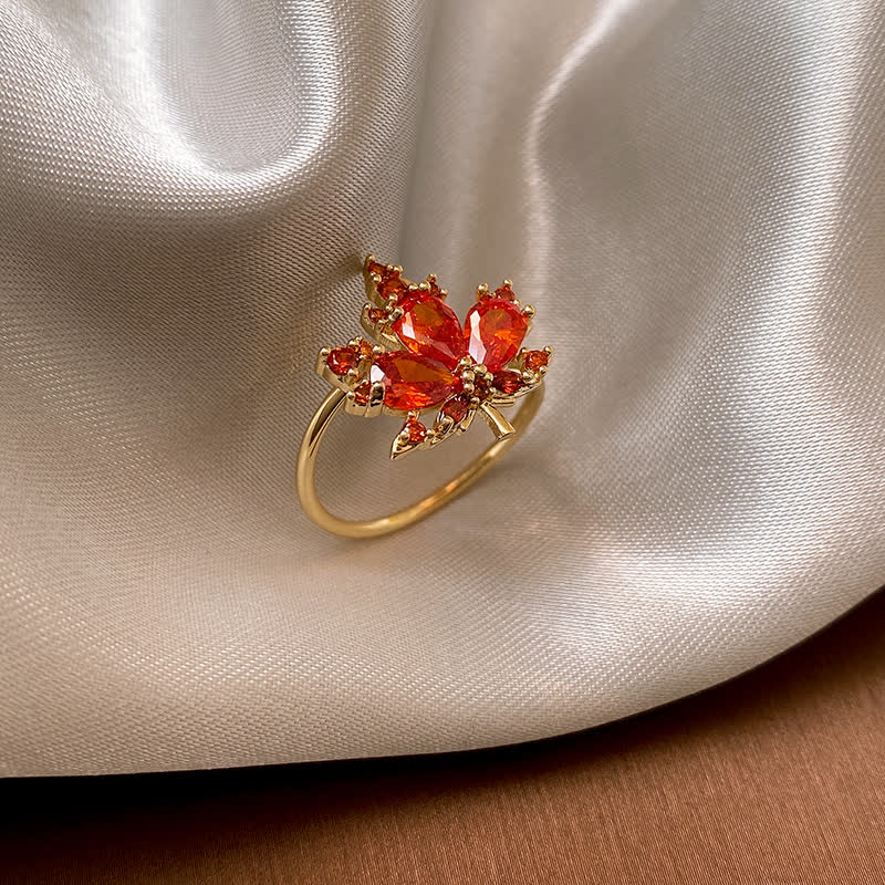 Maple Leaf Zircon Luck Necklace Pendant Ring Earrings