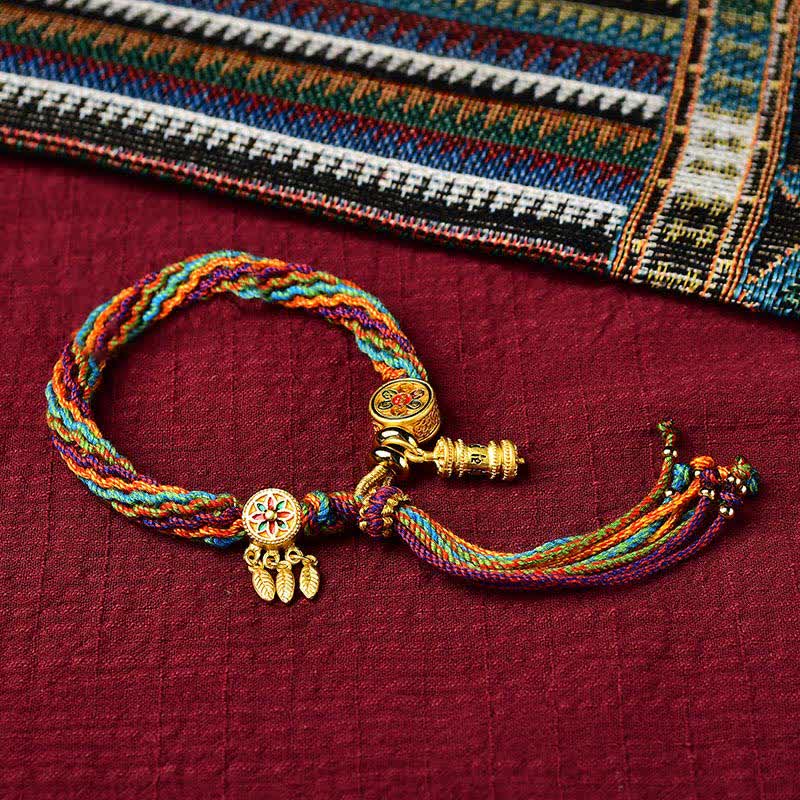 Tibetan Luck Reincarnation Knot Prayer Wheel Dream Catcher Braid String Bracelet